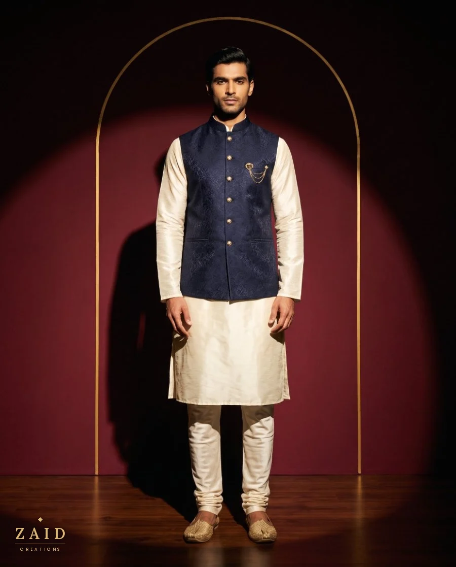 Navy brocade Modi jacket, Zaid Creations Chanda Nagar