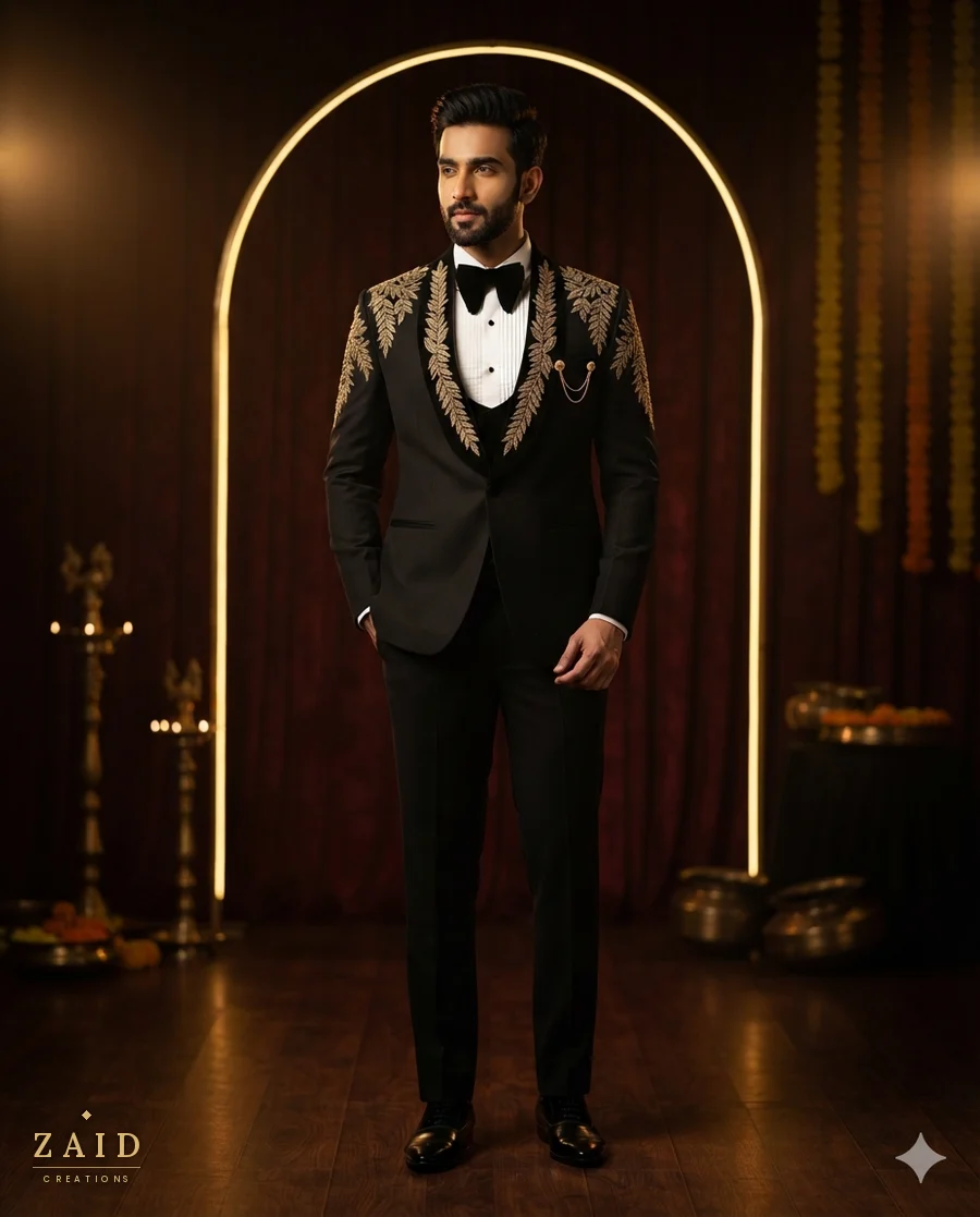 Zardozi reception tuxedo at Zaid Creations, Chanda Nagar