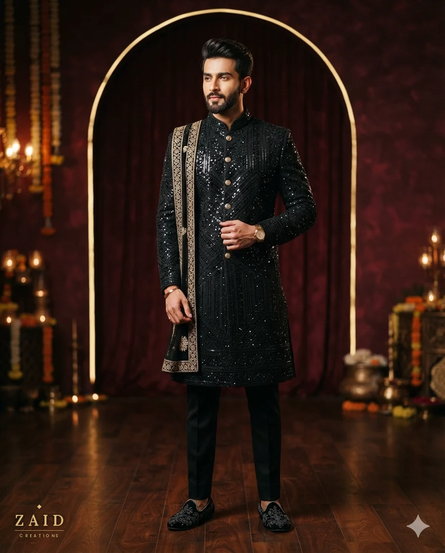 Black sequin Indo-western at Zaid Creations, Chanda Nagar